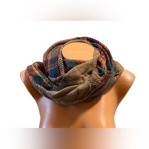 NWT MODENA Airspun Woven Plaid Infinity Loop Scarf Camel Blue Orange Yellow